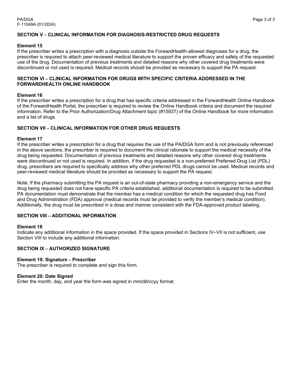 Instructions for Form F-11049 Prior Authorization / Drug Attachment (Pa / Dga) - Wisconsin, Page 3