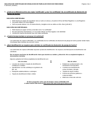 Formulario F-00124S Solicitud De Certificado De Disolucion De Pareja De Hecho De Wisconsin - Wisconsin (Spanish), Page 2