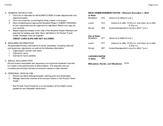 Form F-80190 Non-state Employee Expense Report - Wisconsin, Page 2