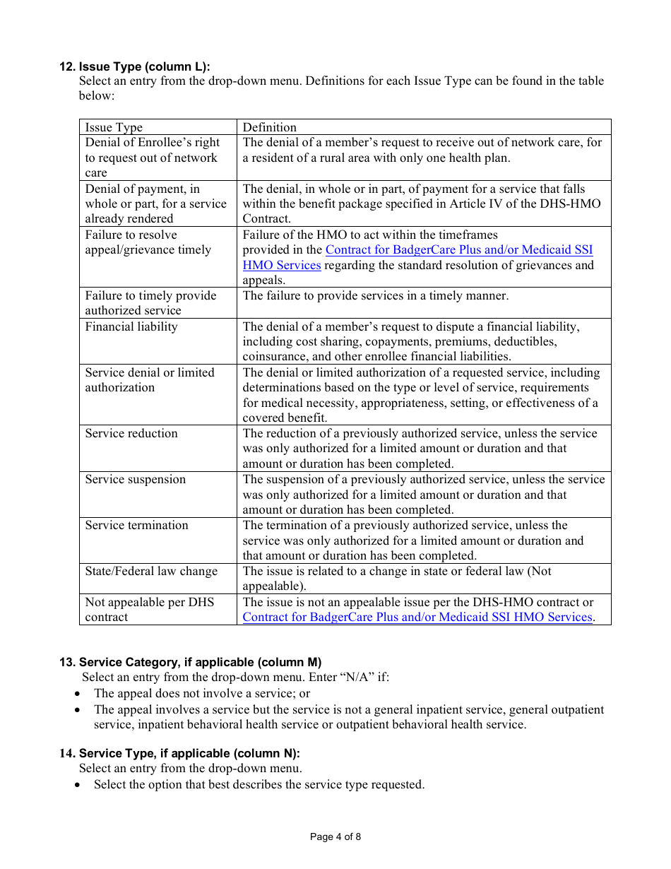 Instructions for Form F-03112 HMO Quarterly Appeals Log - Wisconsin, Page 4