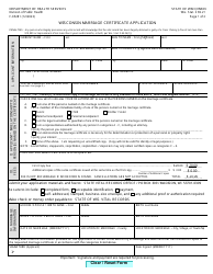 Document preview: Form F-05281 Wisconsin Marriage Certificate Application - Wisconsin