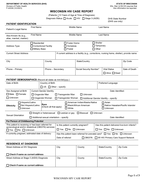 Form F-44338 Wisconsin HIV Case Report - Wisconsin