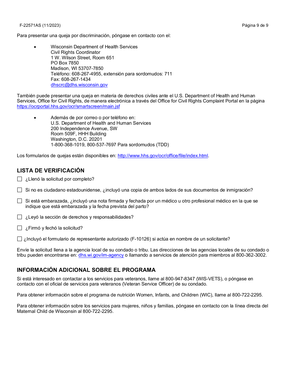 Instrucciones para Formulario F-22571 Caretaker Supplement Application - Wisconsin (Spanish), Page 9