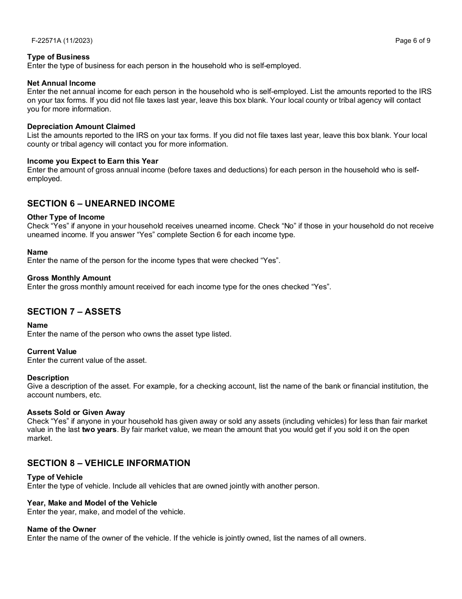 Instructions for Form F-22571 Caretaker Supplement Application - Wisconsin, Page 6