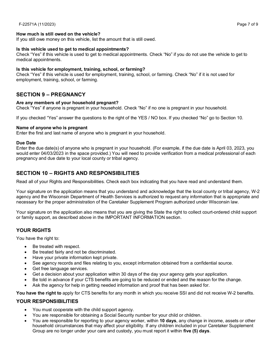 Instructions for Form F-22571 Caretaker Supplement Application - Wisconsin, Page 7