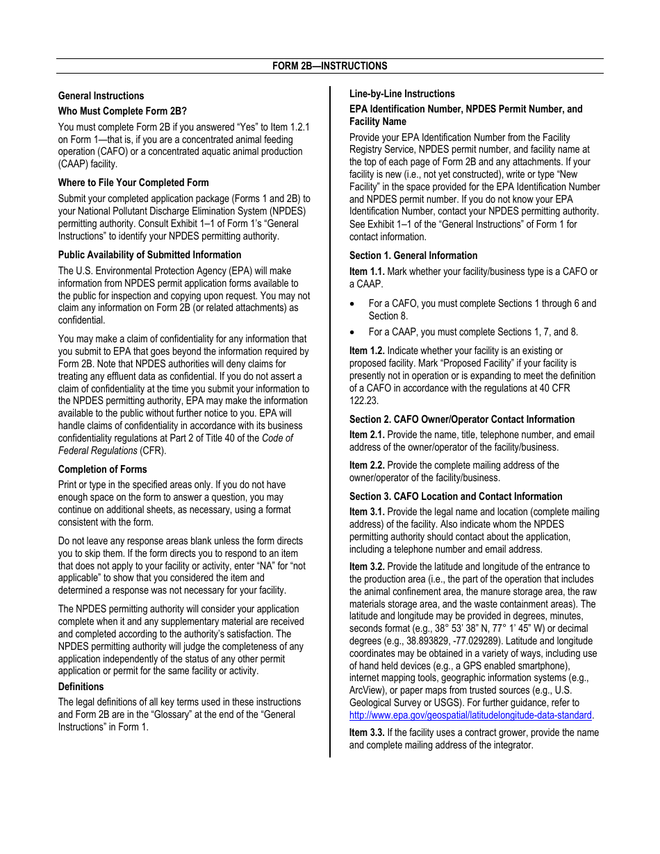 NPDES Form 2B (EPA Form 3510-2B) Application for Npdes Permit to Discharge Wastewater - Concentrated Animal Feeding Operations and Concentrated Aquatic Animal Production Facilities, Page 3