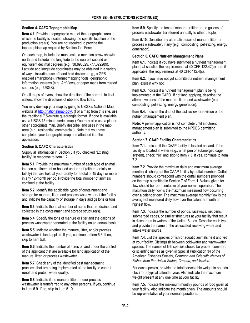 NPDES Form 2B (EPA Form 3510-2B) Application for Npdes Permit to Discharge Wastewater - Concentrated Animal Feeding Operations and Concentrated Aquatic Animal Production Facilities, Page 4