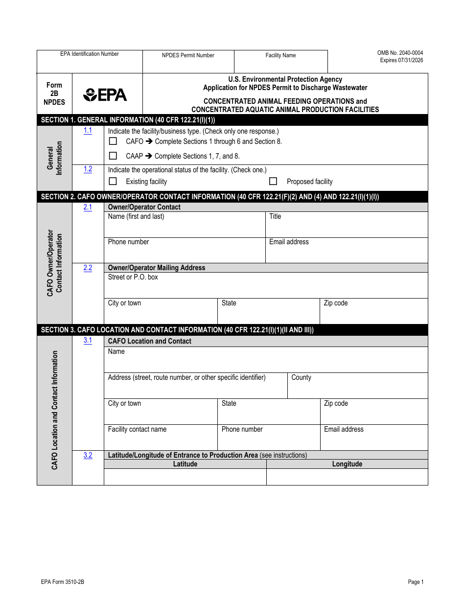 NPDES Form 2B (EPA Form 3510-2B) Download Fillable PDF or Fill Online ...