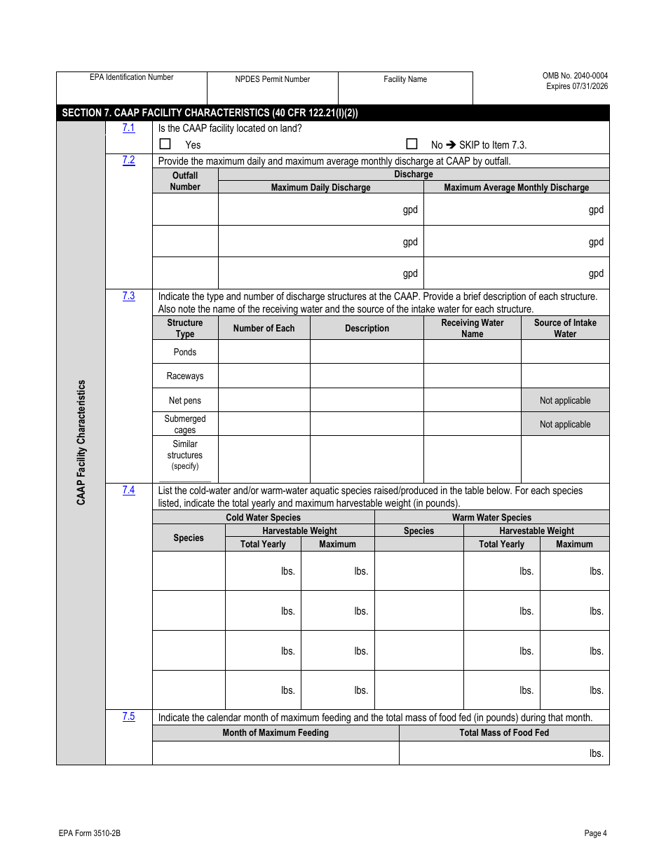 NPDES Form 2B (EPA Form 3510-2B) Application for Npdes Permit to Discharge Wastewater - Concentrated Animal Feeding Operations and Concentrated Aquatic Animal Production Facilities, Page 9