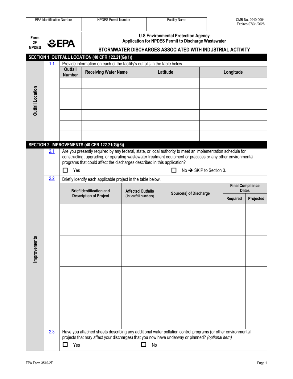 NPDES Form 2F (EPA Form 3510-2F) Application for Npdes Permit to Discharge Wastewater - Stormwater Discharges Associated With Industrial Activity, Page 17