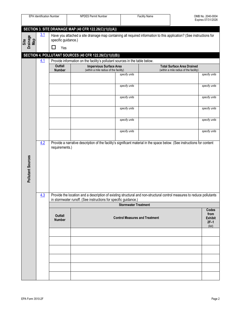 NPDES Form 2F (EPA Form 3510-2F) Application for Npdes Permit to Discharge Wastewater - Stormwater Discharges Associated With Industrial Activity, Page 18