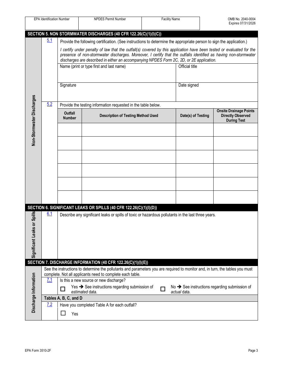 NPDES Form 2F (EPA Form 3510-2F) Application for Npdes Permit to Discharge Wastewater - Stormwater Discharges Associated With Industrial Activity, Page 19