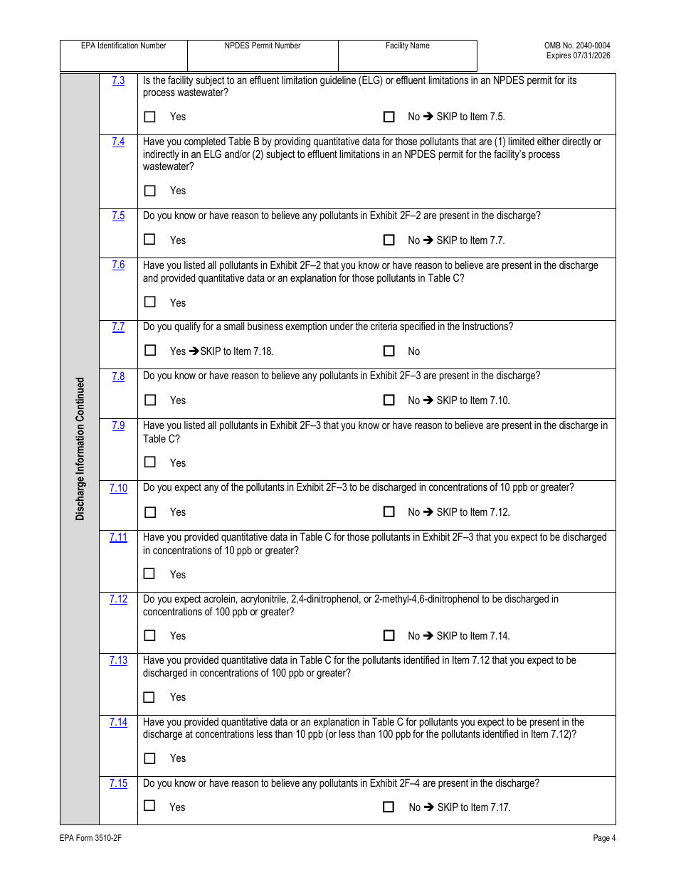 NPDES Form 2F (EPA Form 3510-2F) Application for Npdes Permit to Discharge Wastewater - Stormwater Discharges Associated With Industrial Activity, Page 20