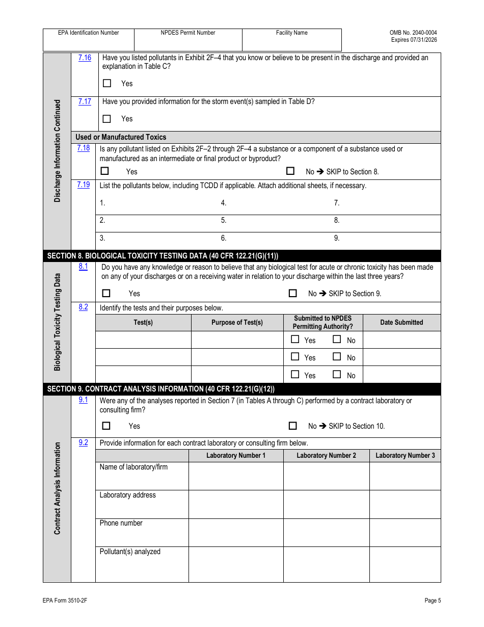 NPDES Form 2F (EPA Form 3510-2F) Application for Npdes Permit to Discharge Wastewater - Stormwater Discharges Associated With Industrial Activity, Page 21