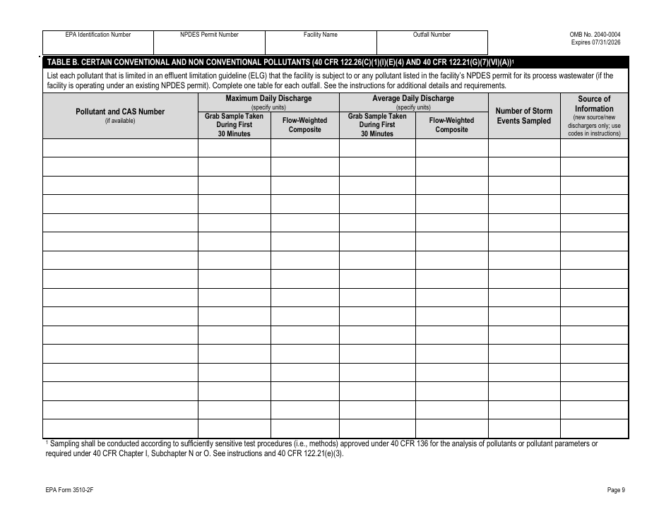 NPDES Form 2F (EPA Form 3510-2F) Application for Npdes Permit to Discharge Wastewater - Stormwater Discharges Associated With Industrial Activity, Page 25