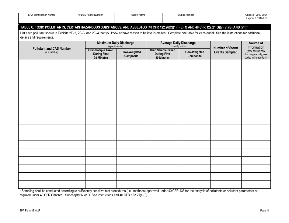 NPDES Form 2F (EPA Form 3510-2F) Application for Npdes Permit to Discharge Wastewater - Stormwater Discharges Associated With Industrial Activity, Page 27
