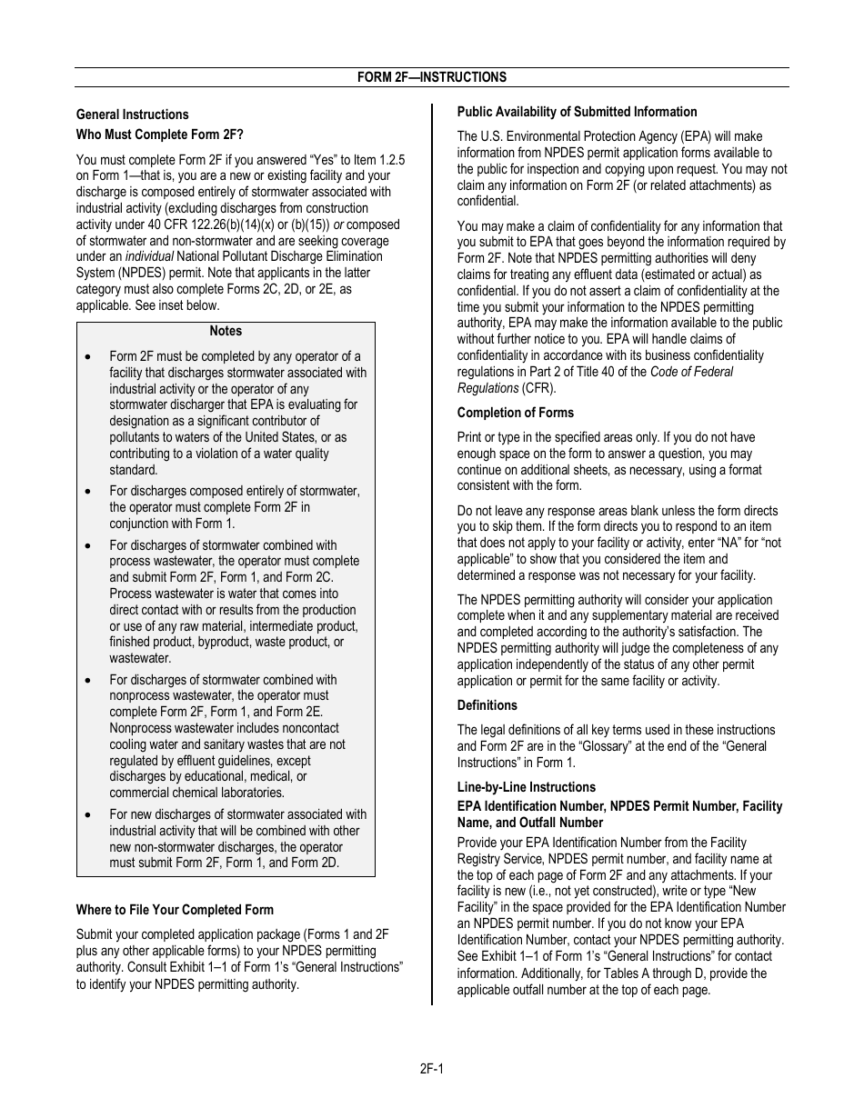 NPDES Form 2F (EPA Form 3510-2F) Application for Npdes Permit to Discharge Wastewater - Stormwater Discharges Associated With Industrial Activity, Page 3