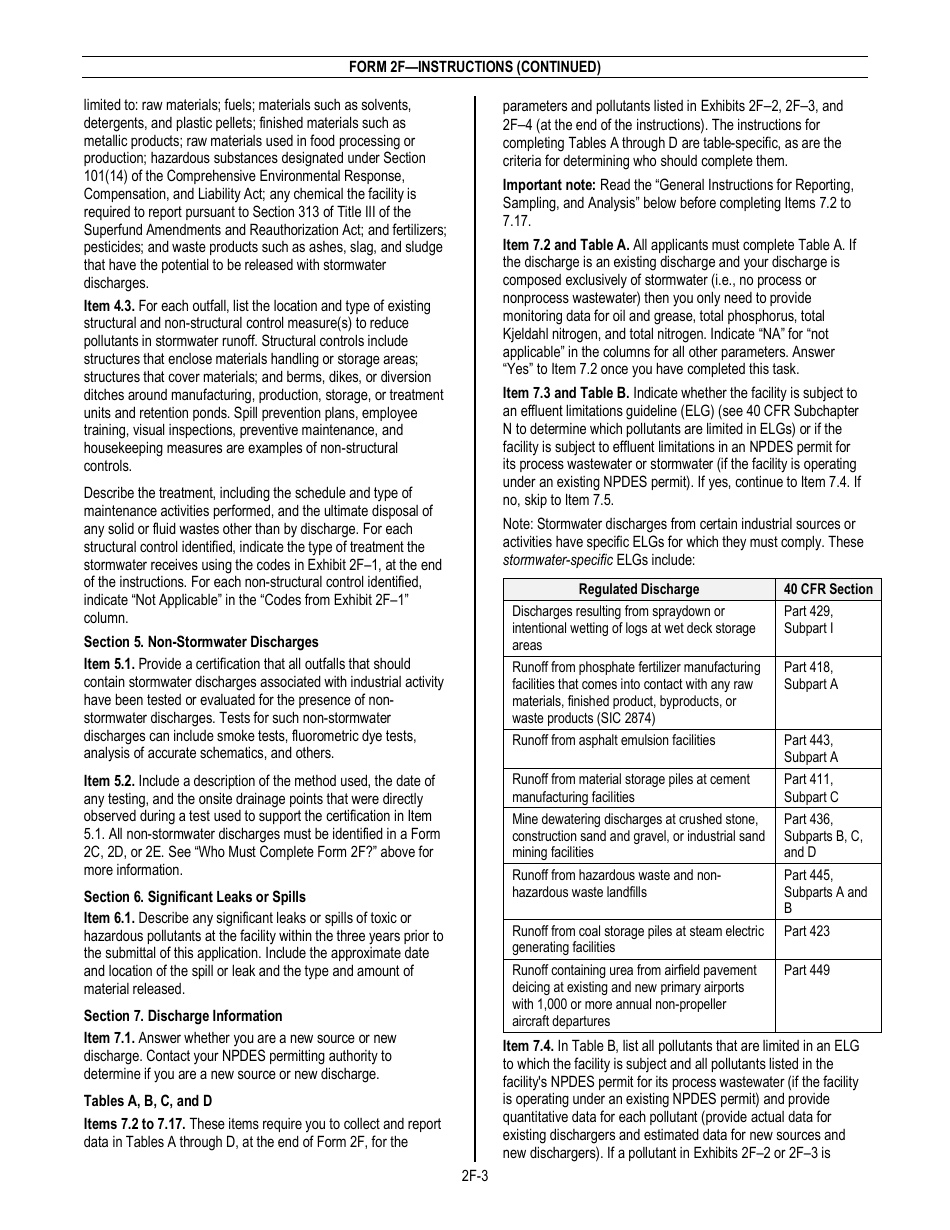 NPDES Form 2F (EPA Form 3510-2F) Application for Npdes Permit to Discharge Wastewater - Stormwater Discharges Associated With Industrial Activity, Page 5