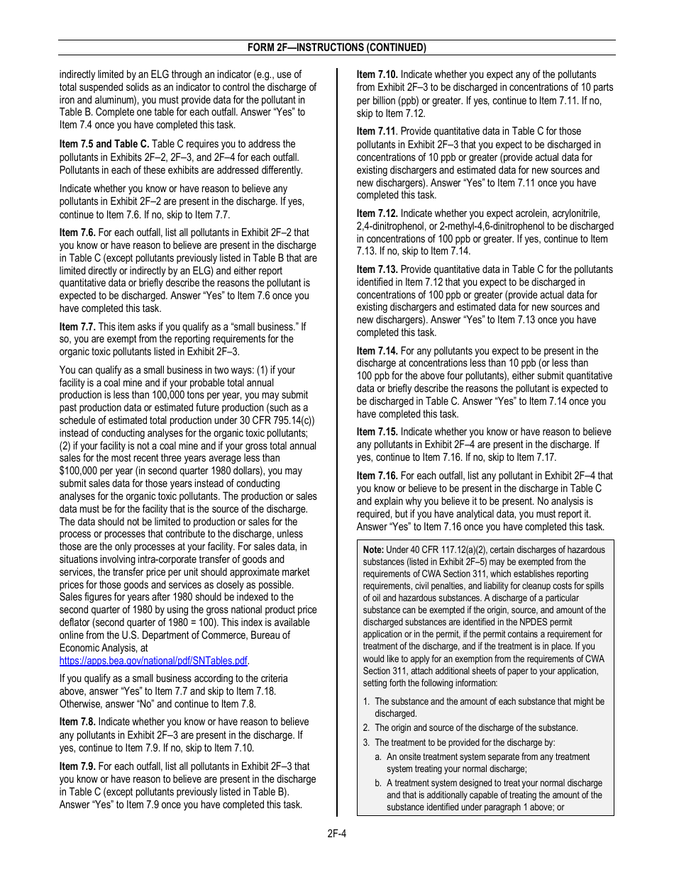 NPDES Form 2F (EPA Form 3510-2F) Application for Npdes Permit to Discharge Wastewater - Stormwater Discharges Associated With Industrial Activity, Page 6