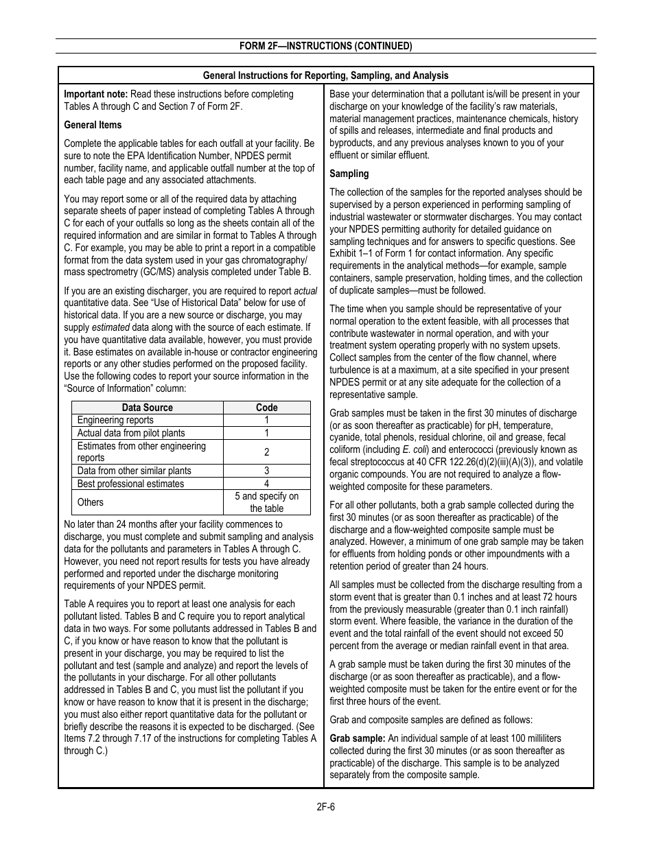NPDES Form 2F (EPA Form 3510-2F) Application for Npdes Permit to Discharge Wastewater - Stormwater Discharges Associated With Industrial Activity, Page 8