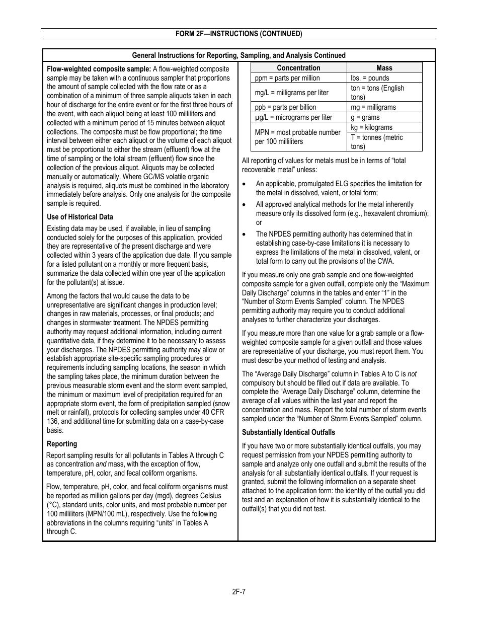 NPDES Form 2F (EPA Form 3510-2F) Application for Npdes Permit to Discharge Wastewater - Stormwater Discharges Associated With Industrial Activity, Page 9