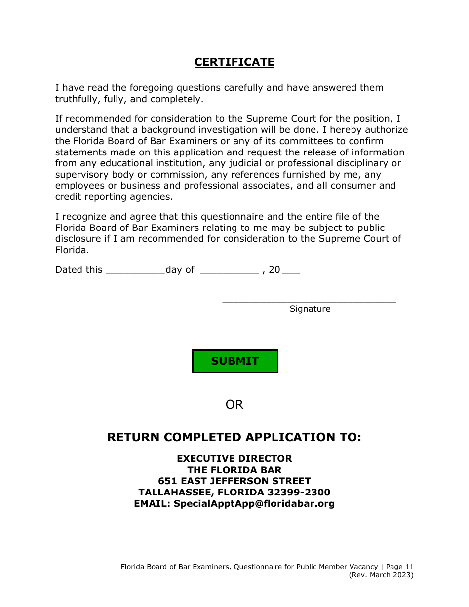 Questionnaire for Public Member Vacancy - Florida, Page 11