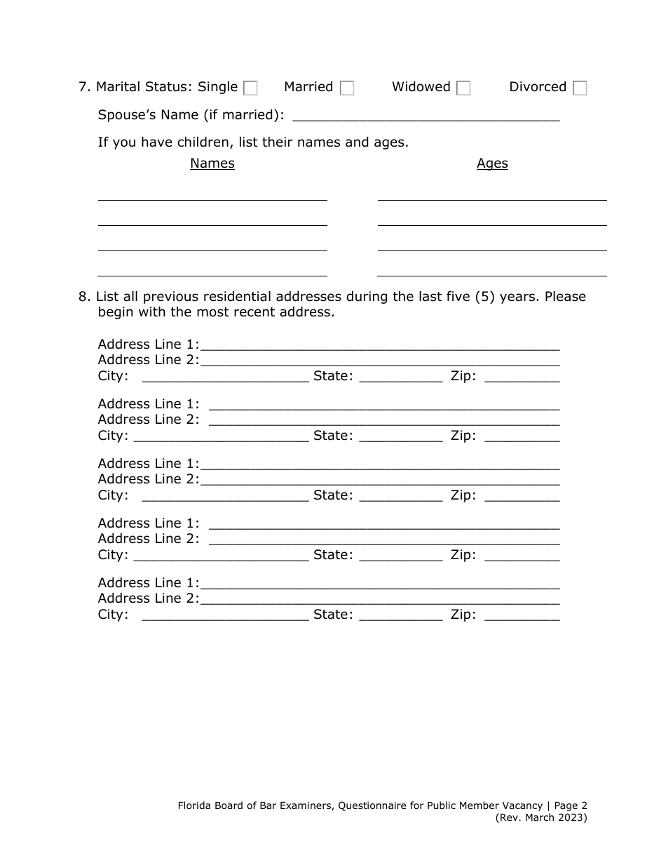 Questionnaire for Public Member Vacancy - Florida, Page 2