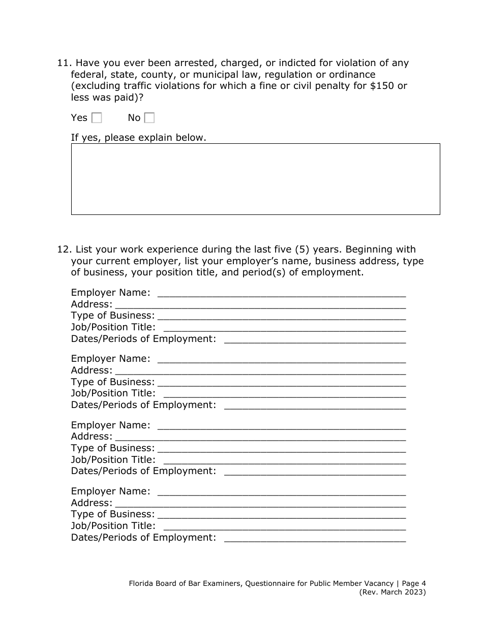 Questionnaire for Public Member Vacancy - Florida, Page 4