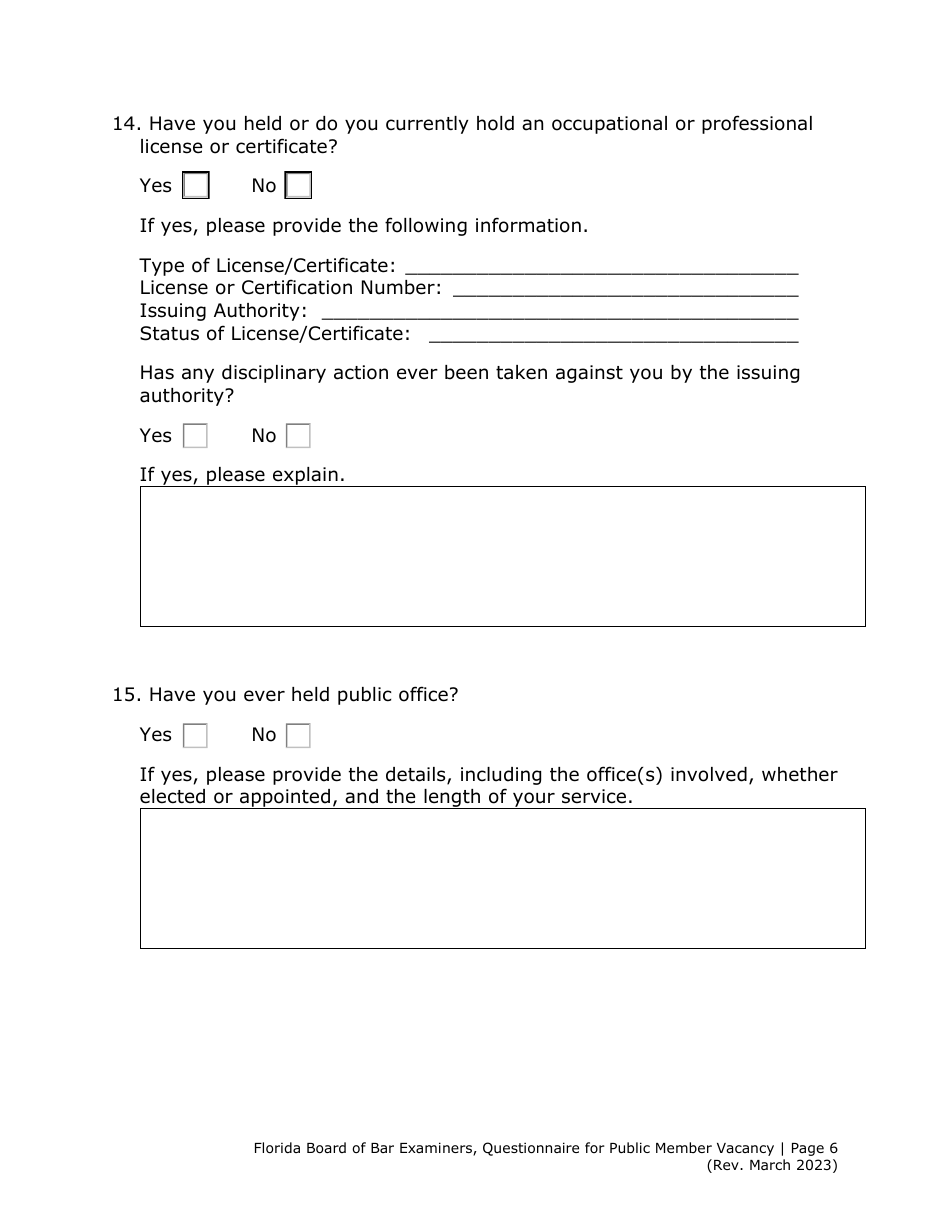 Questionnaire for Public Member Vacancy - Florida, Page 6