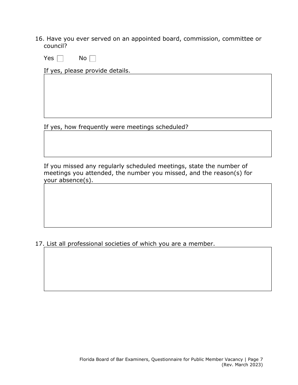 Questionnaire for Public Member Vacancy - Florida, Page 7