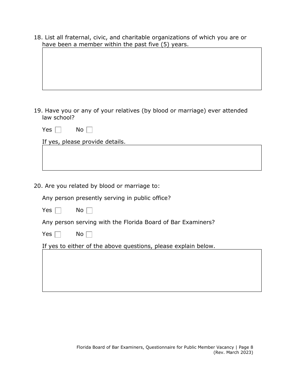 Questionnaire for Public Member Vacancy - Florida, Page 8
