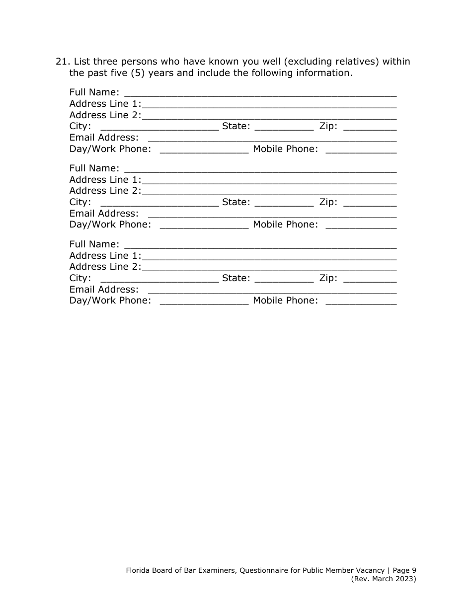 Questionnaire for Public Member Vacancy - Florida, Page 9