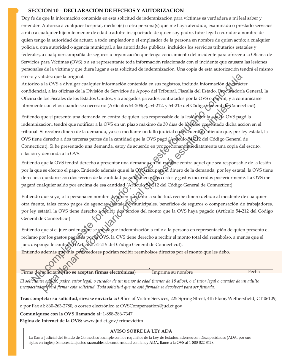 Formulario JD-VS-8PIS Lesiones Personales - Solicitud - Connecticut (Spanish), Page 6