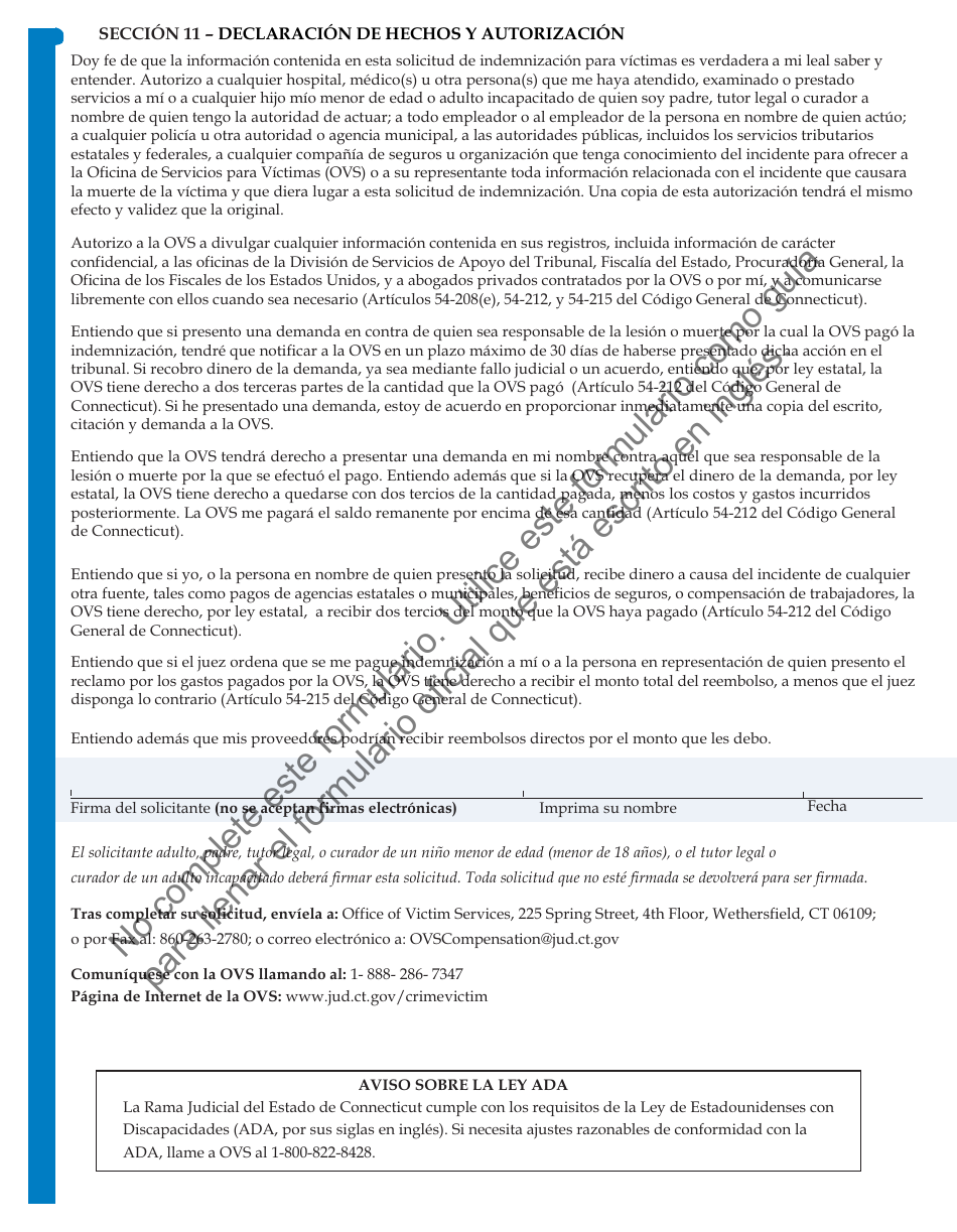 Formulario JD-VS-8SBS Beneficios Para Los Sobrevivientes - Solicitud - Connecticut (Spanish), Page 6