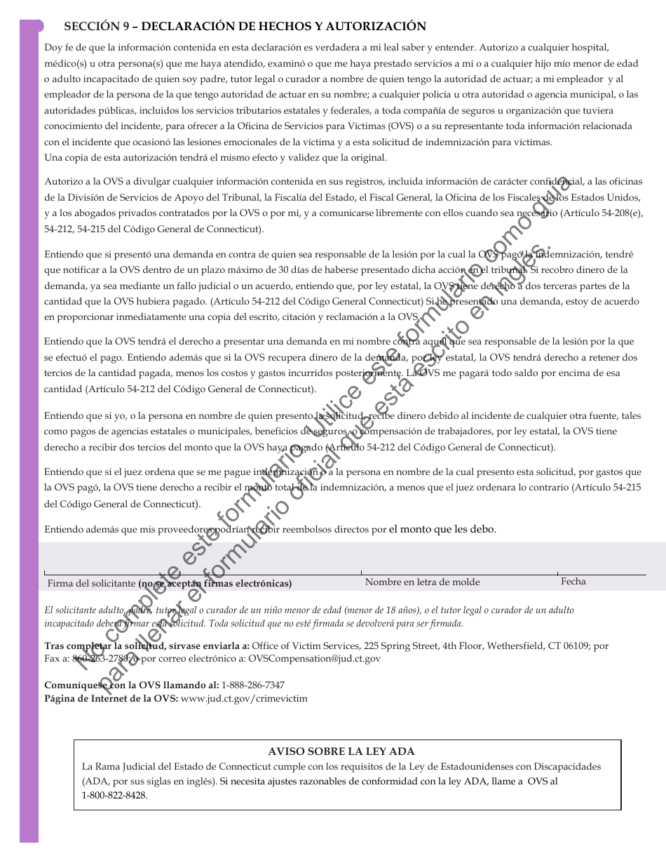 Formulario JD-VS-8EIS Danos Emocionales - Solicitud - Connecticut (Spanish), Page 4