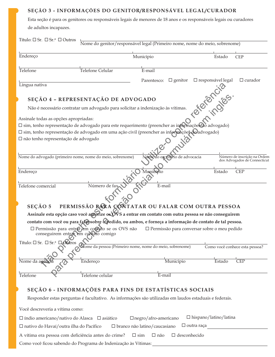 Form JD-VS-8PIPT Personal Injury Compensation - Application - Connecticut (Portuguese), Page 2