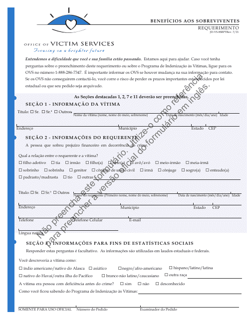 Form JD-VS-SBPT Survivor Benefits - Application - Connecticut (Portuguese)