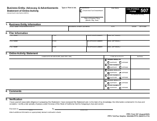 FPPC Form 507 Business Entity: Advocacy and Advertisements Statement of Online Activity - California, Page 2