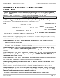 Document preview: Form AD925 Independent Adoption Placement Agreement (Indian Child) - California