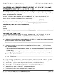 Form CF377.11E CalFresh Able-Bodied Adult Without Dependents (Abawd) Time Limit Exemption Screening Form - California