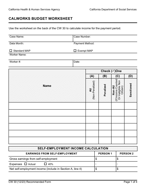 Form CW30  Printable Pdf