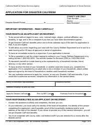 Document preview: Form CF385 Application for Disaster Calfresh - California