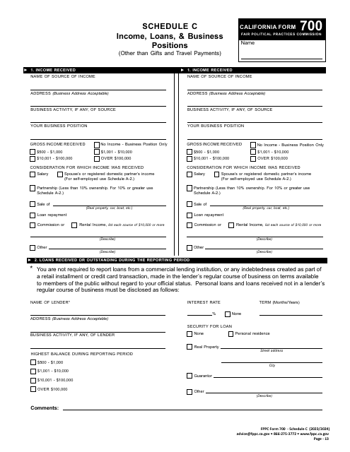 FPPC Form 700 Schedule C Income, Loans, & Business Positions (Other Than Gifts and Travel Payments) - California, 2024