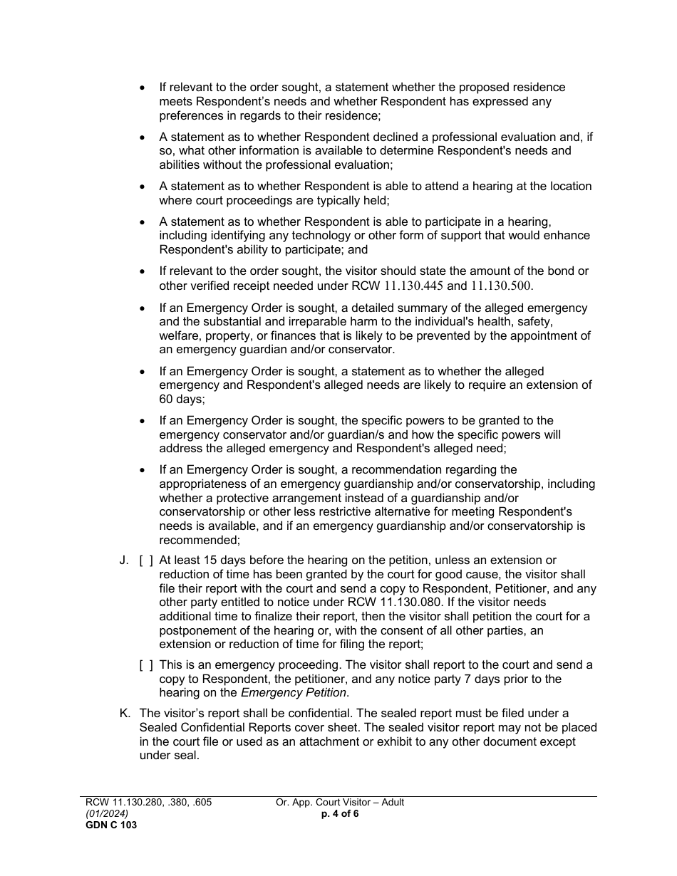 Form GDN C103 Order Appointing Court Visitor - Adult - Washington, Page 4