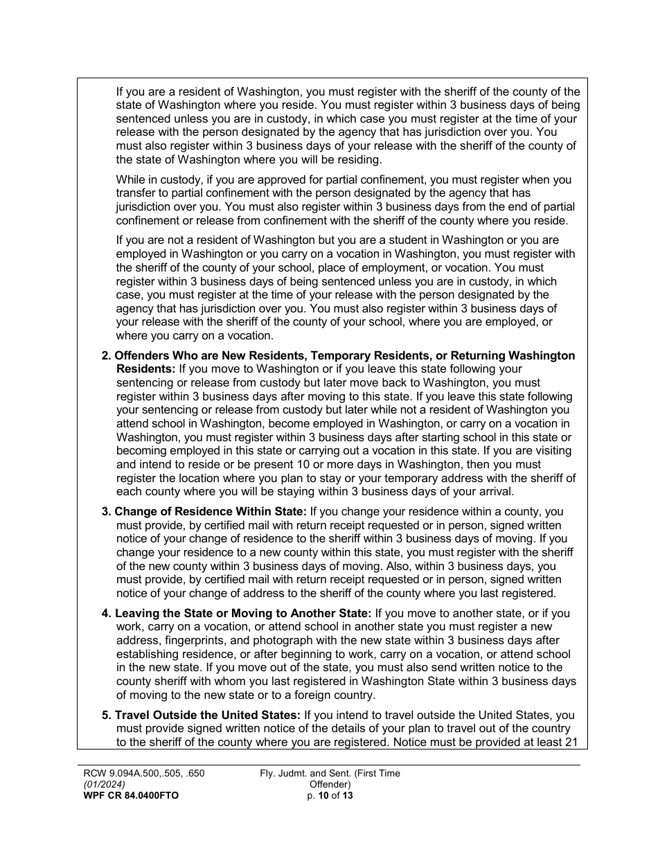Form WPF CR84.0400FTO Felony Judgment and Sentence - First-Time Offender - Washington, Page 10