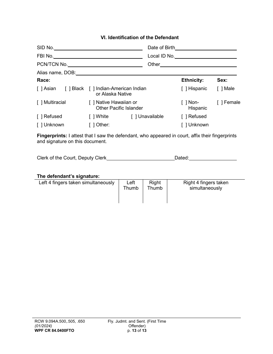 Form WPF CR84.0400FTO Felony Judgment and Sentence - First-Time Offender - Washington, Page 13