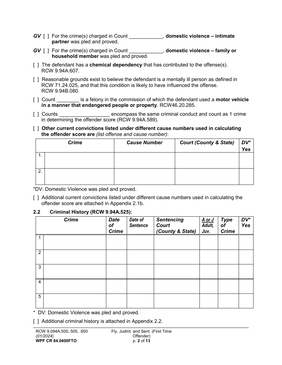 Form WPF CR84.0400FTO Felony Judgment and Sentence - First-Time Offender - Washington, Page 2