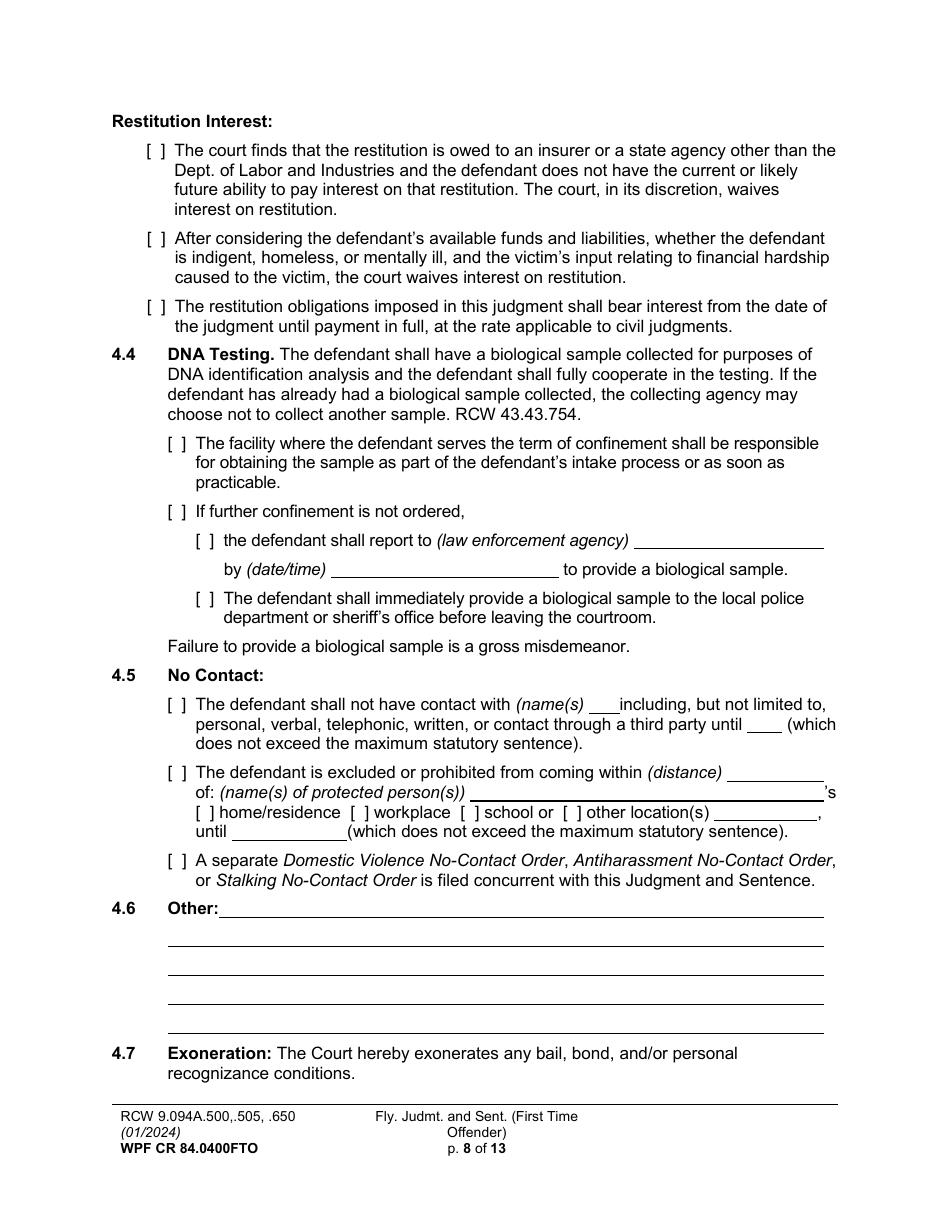 Form WPF CR84.0400FTO Felony Judgment and Sentence - First-Time Offender - Washington, Page 8