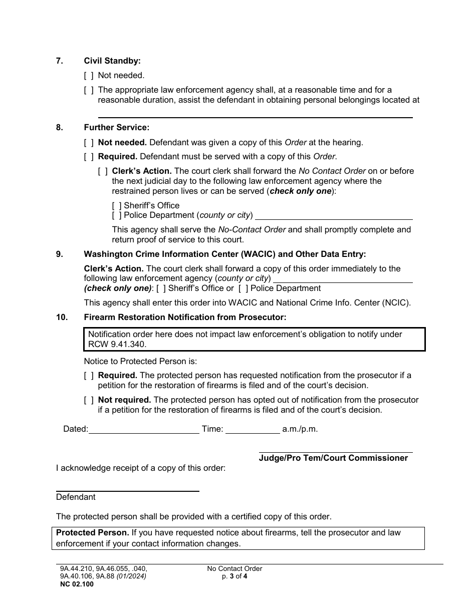 Form NC02.100 Download Printable PDF or Fill Online NoContact Order