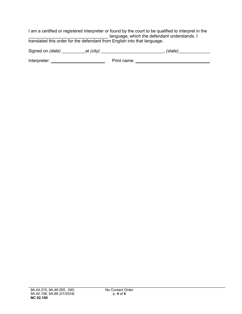 Form NC02.100 Download Printable PDF or Fill Online NoContact Order